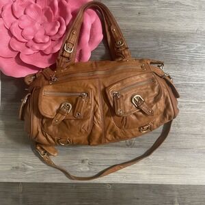 Vintage Y2K JUNIOR DRAKE Leather Brown Shoulder Handbag Satchel Studs Cool Girl